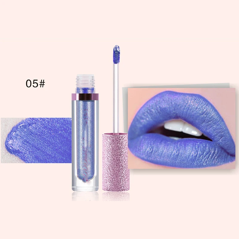 Алмазный металлический блеск для губ Макияж без чашки Русалка губы Глянцевая