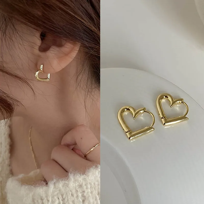 

Trendy Multiple Gold Silver Color Geometric Heart Metal Hoop Earrings For Women Girl's Statement Small Earring Jewelry Brincos