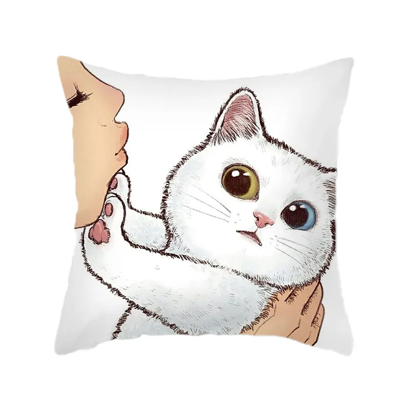 

Funny Love Kiss Cute Cartoon Cat Cushion Cover Pets Pillows Cases for Home Sofa Bed Decoration Polyester Peachskin Pillowcase