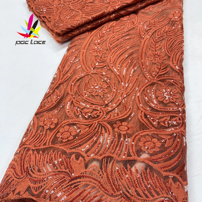 Сетка с блестками кружевная ткань молочный шелк Жженый оранжевый цвет 2021
