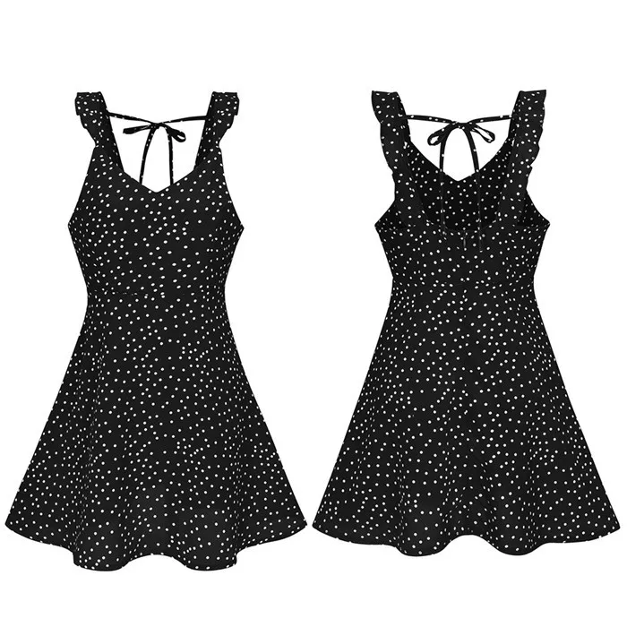 

2020 Summer Women Spaghetti Strap Dresses Sexy-V Neck Dot Print Sundress Backless Lace-Up Mini Dress Female Short Dress Vestidos