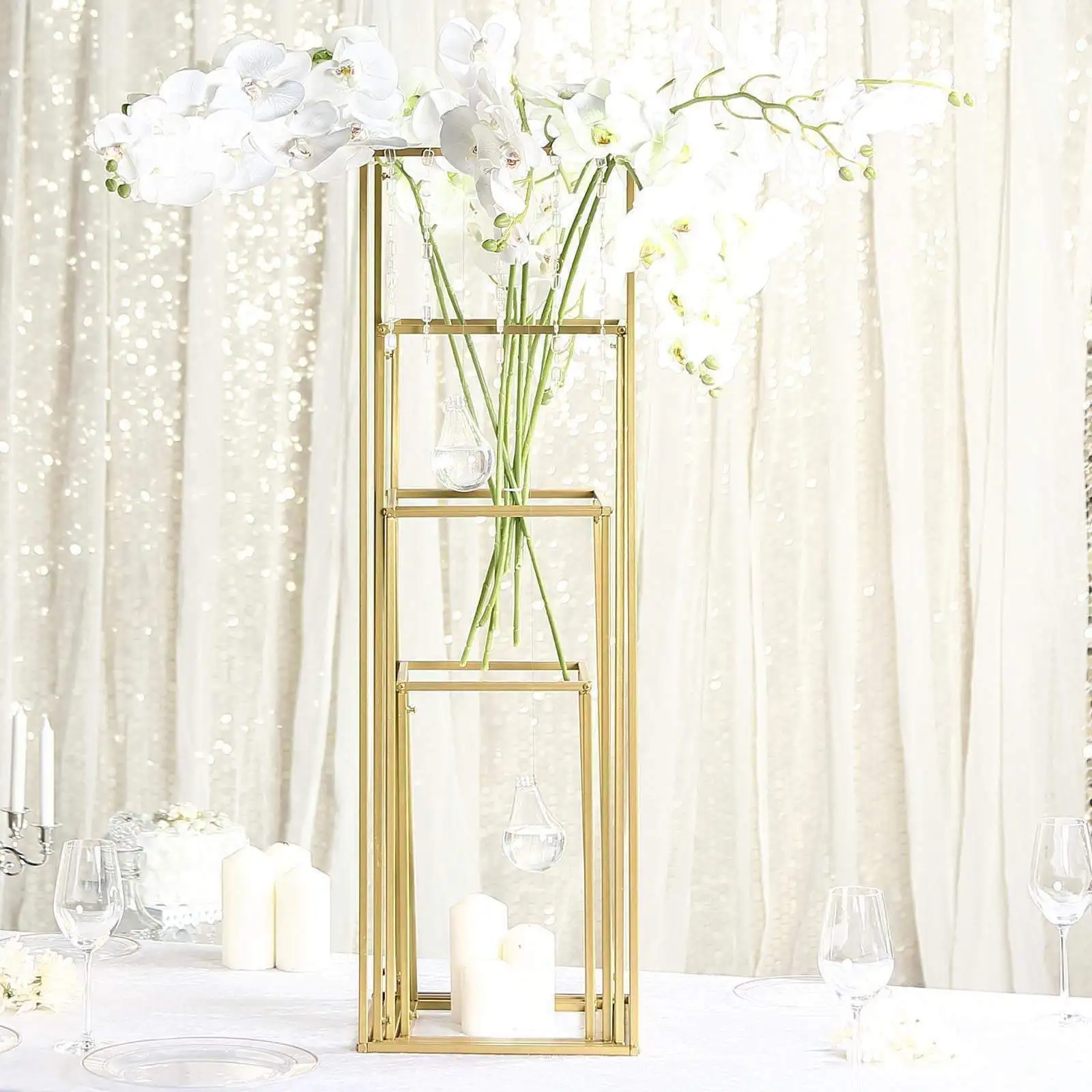 

NICE wedding centerpieces Set of 4 beautiful Gold Wedding Flower Stand Metal Vase Column Stand Geometric
