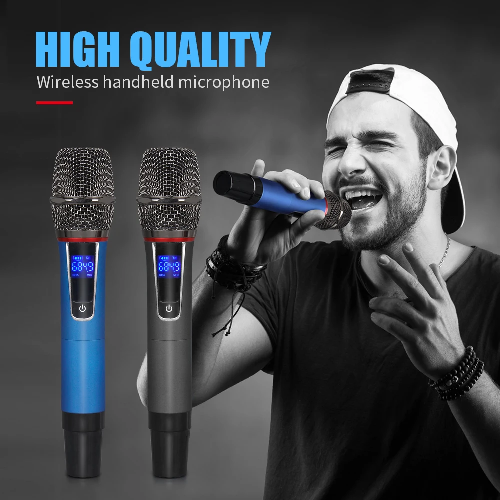 Беспроводной микрофон UX2S UHF для караоке Регулируемая частота ручной 2 канальный