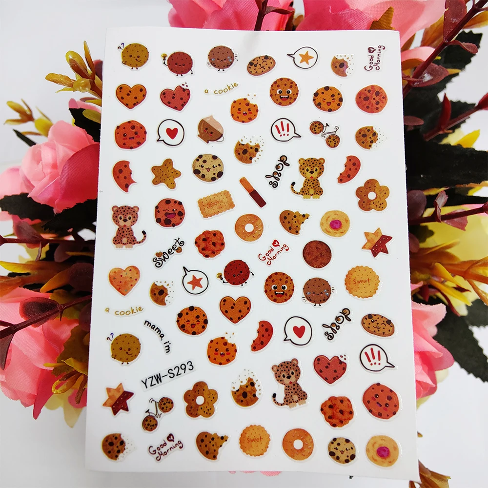 

Милые наклейки для ногтей с печеньем, наклейки для ногтей с изображением животных, тигра, медведя, печенья, слайдеры, наклейки, дизайн, украш...