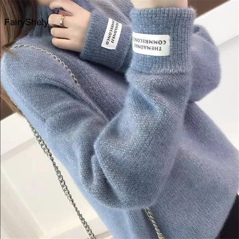 

FairyShely Casual Turtleneck Cashmere Sweater Women 2019 Winter Warm Jumper Loose Sweater Knitted Pullover Top Pull Hiver Femme