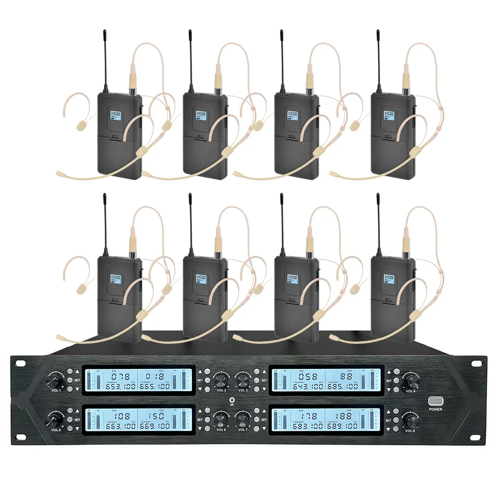 구매 전문 무선 UHF 마이크 8 포트 라 발리에 콘덴서 마이크 홈 스쿨 교회 무대 공연 마이크