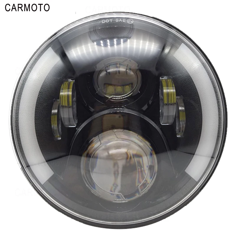 1pcs 7 Inch DOT SAE E9 Motorcycle Headlamp with angle eye Led Headlight 7inch housing bucket trim ring for Touring Electra Glide