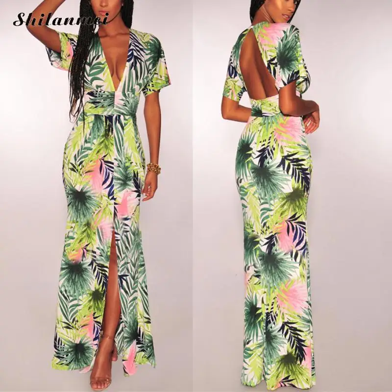 Летнее Длинное платье с цветочным принтом для женщин 2020 Тропический Принт