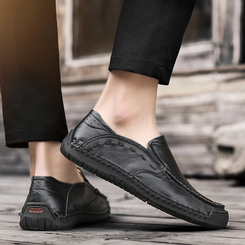 Классические мужские кожаные туфли повседневные модные брендовые лоферы на