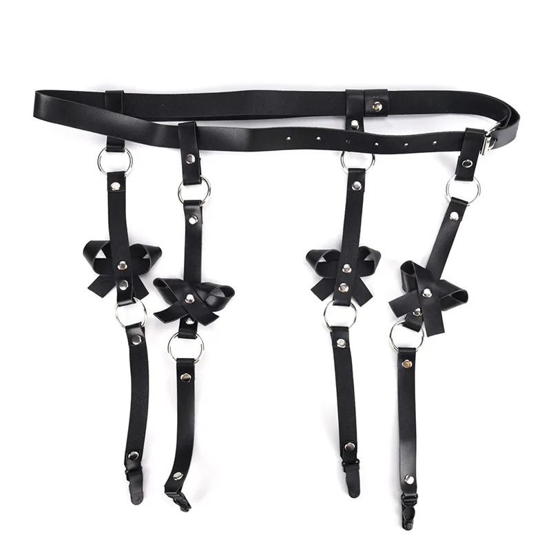 Сексуальный женский и мужской кожаный пояс для чулок с бантом ручная работа