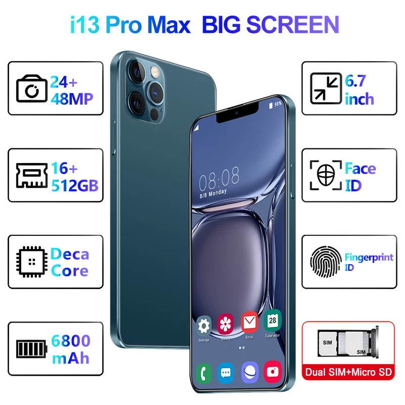 Смартфон 6 7 дюйма 5800 мач 4 ядра 16 + 512 ГБ Android | Мобильные телефоны и аксессуары