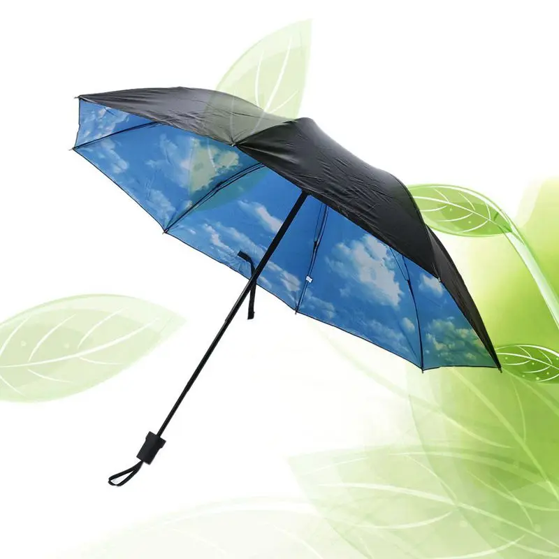Summer Folding Rainy Umbrella Anti-UV Rainproof Umbrellas Sun Protection Parasol Blue Sky White Clouds Printed Female | Дом и сад