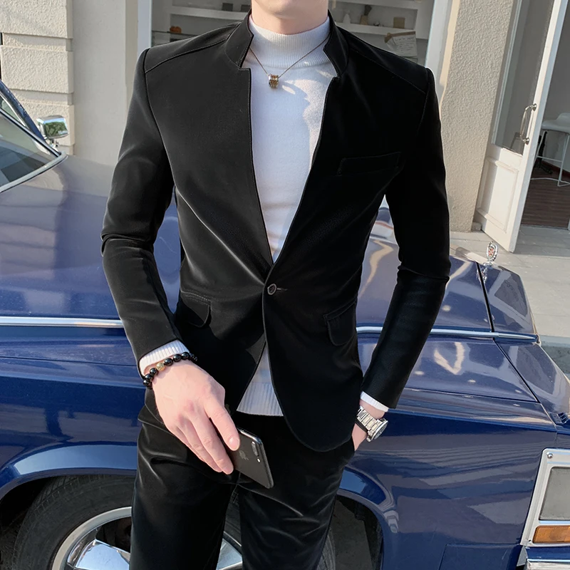 Мужские осень-зима костюм со стоячим воротником куртка/китайский Стиль мужской