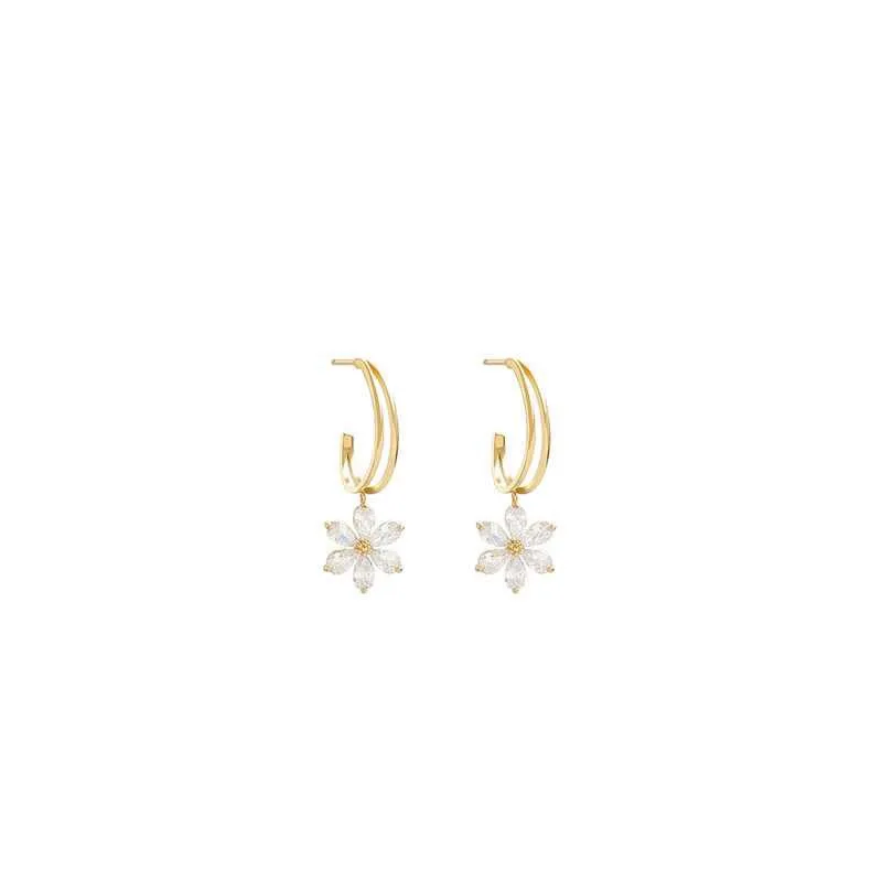 

Elegant shiny zircon Flower Drop Earrings temperament lady jewelry Christmas Gift Earrings American women's exquisite Earrings