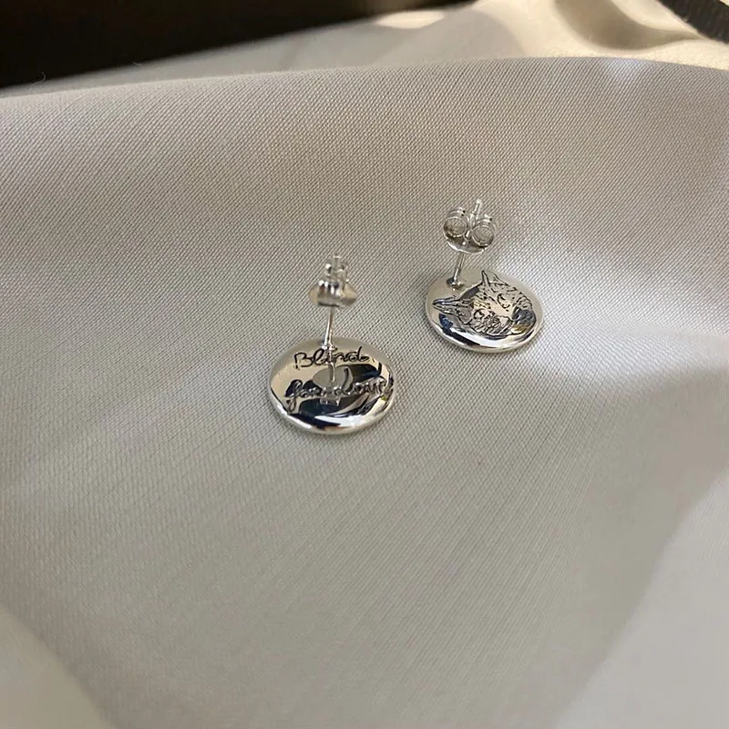 

1:1 Original Luxury brands Logo Round Love Fearless Earrings S925 Sterling silver Woman high quality Jewelry Asymmetric pattern