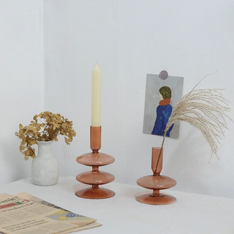 Ins Коричневый Стеклянный подсвечник для кафе украшение дома ваза Центральные