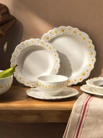 ceramic embossed daisy dinner set plate and dishes household soup bake bowl creative crockery tableware