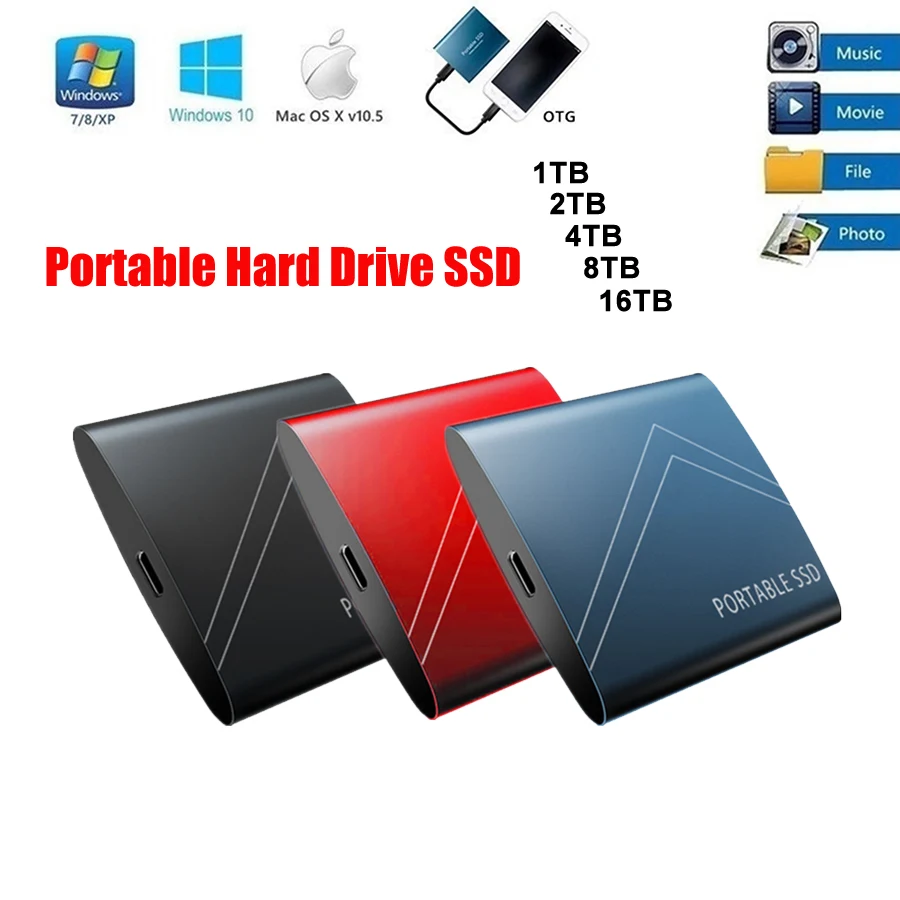 

Внешний SSD-накопитель 16 Тб, 8 ТБ, 4 ТБ, 1 ТБ, 500 Гб