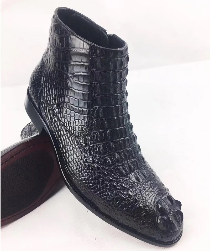 Мужские зимние ботинки ручной работы из натуральной крокодиловой кожи с низким