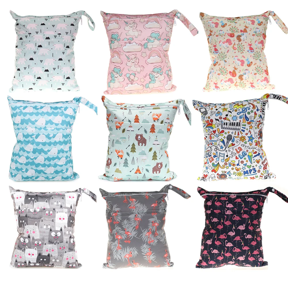 Baby Double Zipper Diaper Bag 30*36cm Snap Waterproof Reusable Wet for Nursing Menstrual Pad Nappy Travel Wetbag |