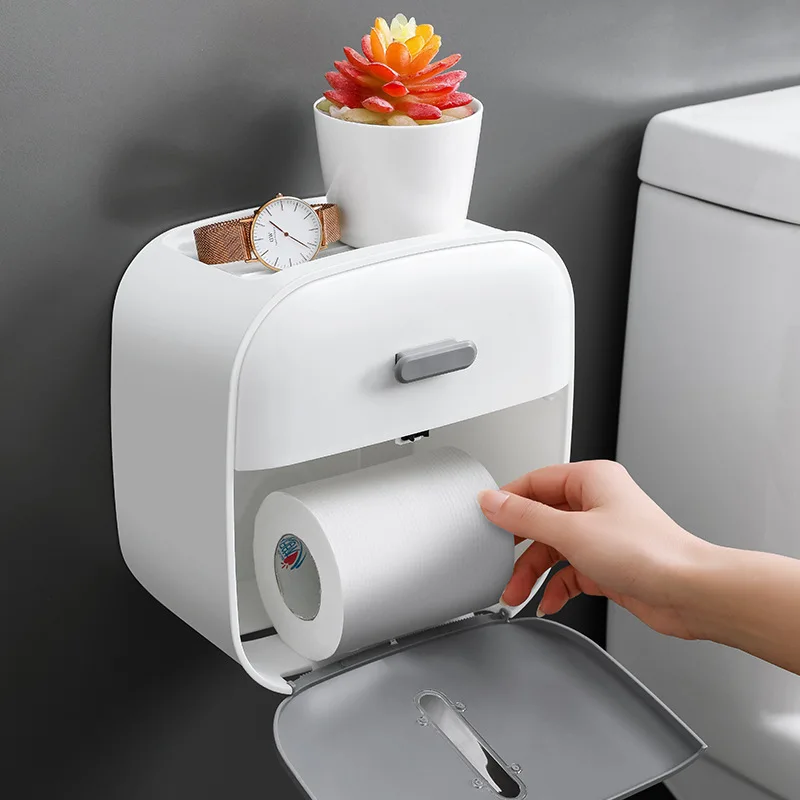 

Family Toilet Hole Free Paper Towel Storage Box Wall Mounted Kitchen Living Room Multifunctional Creative Paper Towel Rack Tool