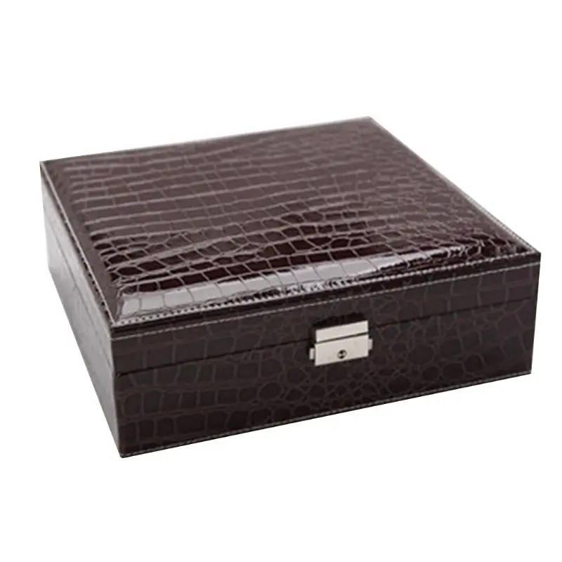 

Fashion Leather Jewelryl Box With mirror Double Layers Jewelry Storage Box Crocodile Pattern Fashion Jewelry Box 2019 New