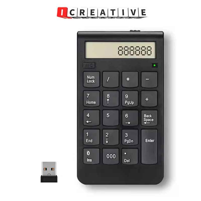 

Wireless 2.4G Usb Number Keyboard/Calculator with Digital Display Rechargeable Mini 19 Keys Numeric Smart Keypad Office Supplies