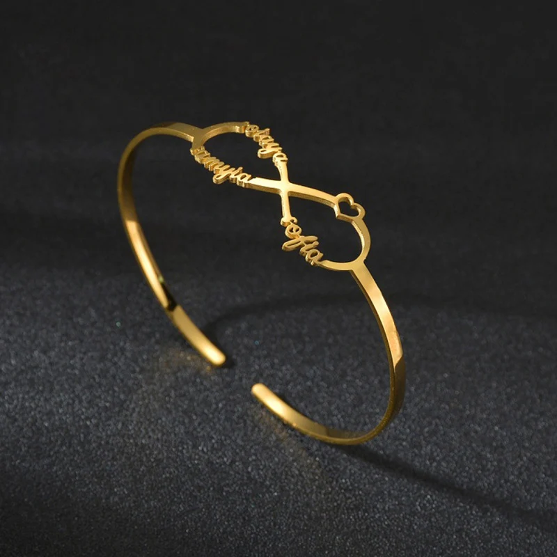 

HUHUI индивидуальное имя бесконечности браслет Персонализированная нержавеющая сталь открытый регулируемый ручной работы для женщин унисек...