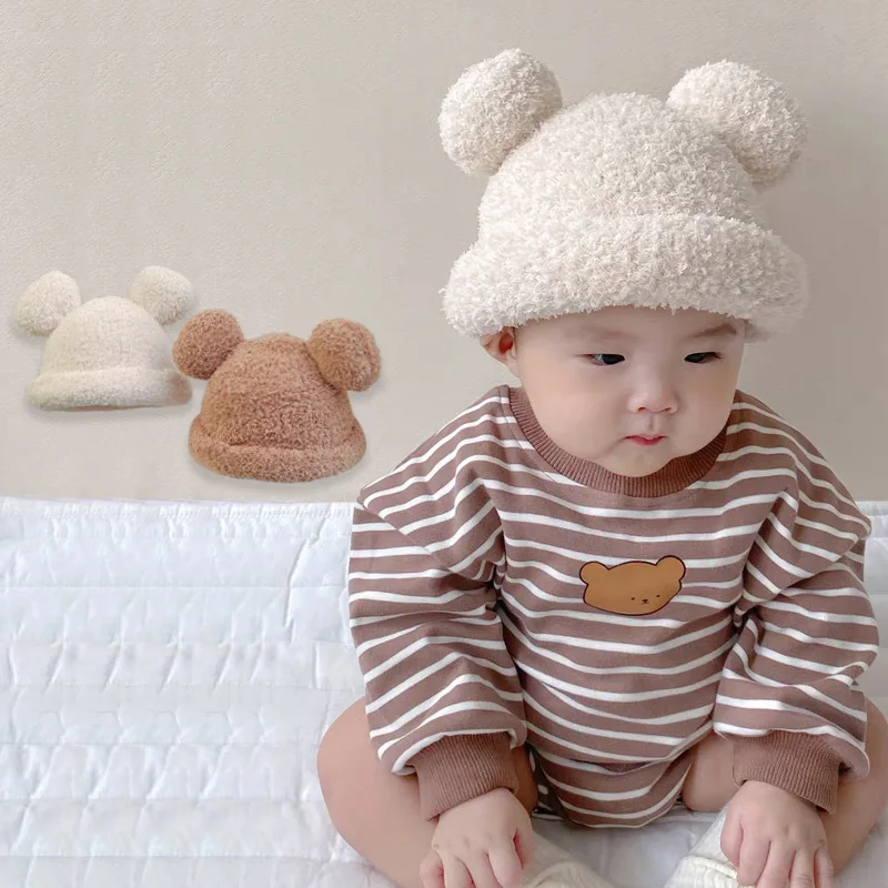 

Knitted Kids Beanie Cap Infant Baby Boy Girl Hats Warm Children Baby Ear Crimped Winter Hat For Kids Toddler Bonnet Enfant Caps