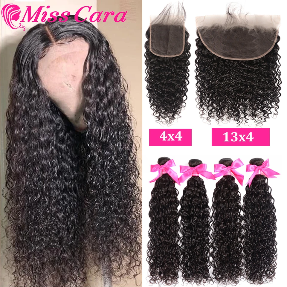 

Miss Cara Hair Brazilian Water Weave Bundles With Frontal 13*4 Ear To Ear Closure Water Wave Bundles With Frontal 100% Remy Hair