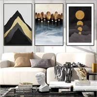 nordic abstract mountain canvas painting wall art posters and prints black gold wall pictures for living room morden decor