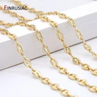 Позолоченная латунная металлическая кабельная цепь с двойным отверстием, цепочка для самостоятельного изготовления ювелирных изделий, аксессуары для цепочек, 14 к