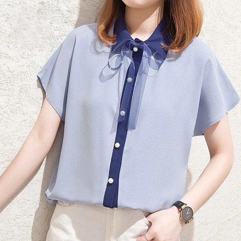 Новый Для женщин женские шифоновые блузки с бантом офисные рубашки Повседневное