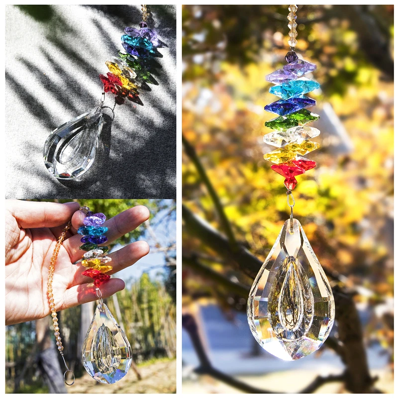 H&ampD Chakra Crystal Prims Drops Suncatcher Rainbow Makers Window Hanging Ornament XMAS Home Wedding Decoration Collectible Gift | Дом и сад