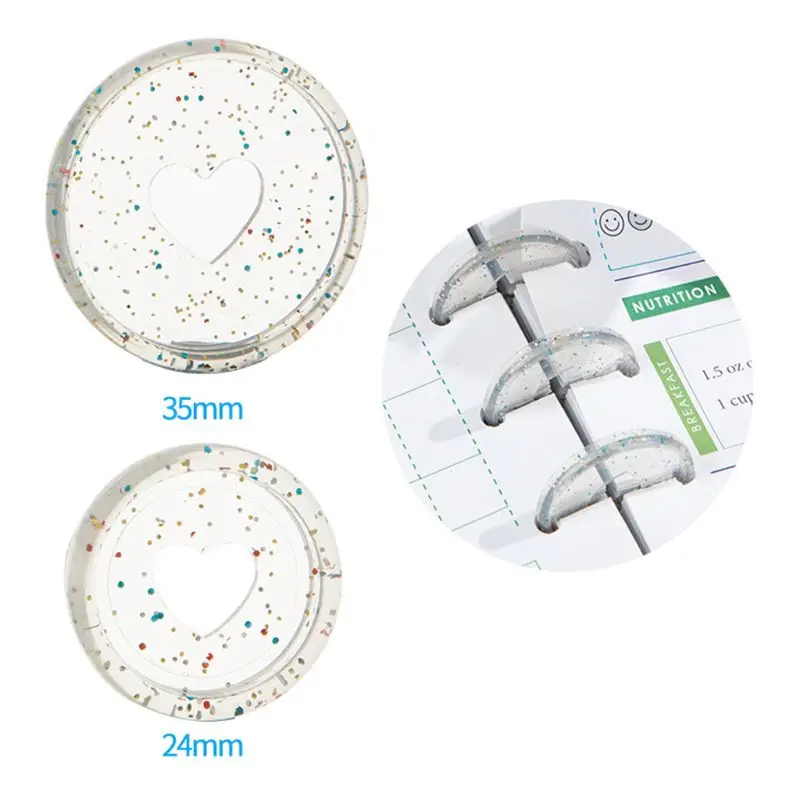 

K1AA 20pcs Glitter Sequin Heart Binder Ring Mushroom Hole Loose Leaf Notebook Binding
