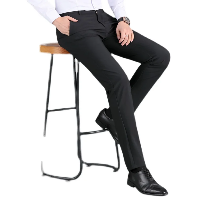 

2021 Men's Spring Autumn Fashion Business Casual Long Pants Suit Pants Male Elastic Straight Formal Trousers Plus Big Size 29-40