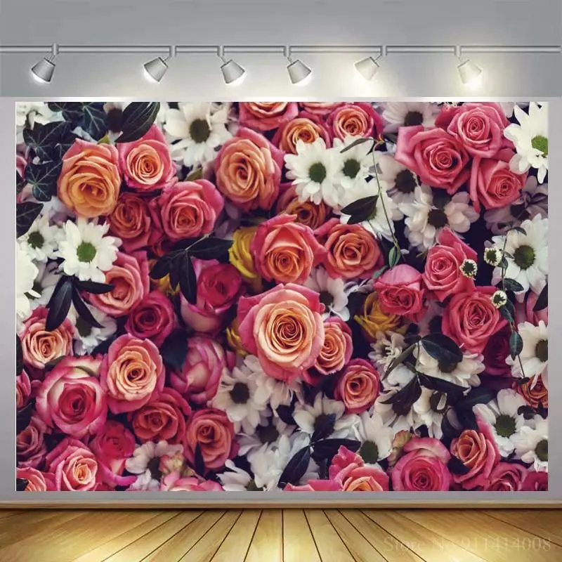 

Vinyl Wedding Photography Backdrops For Photo 3D Rose Flower Wall Party Backgrounds Birthday Baby shower Backdrop
