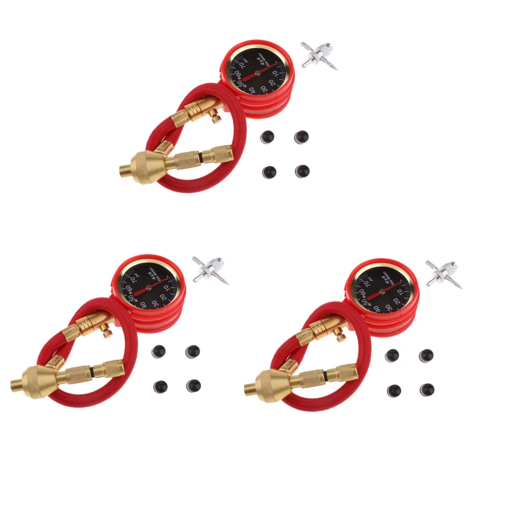 

3 Set Mechanical Pointer Tire Pressure Gauge Tyre Deflator Kit & Valve Cap