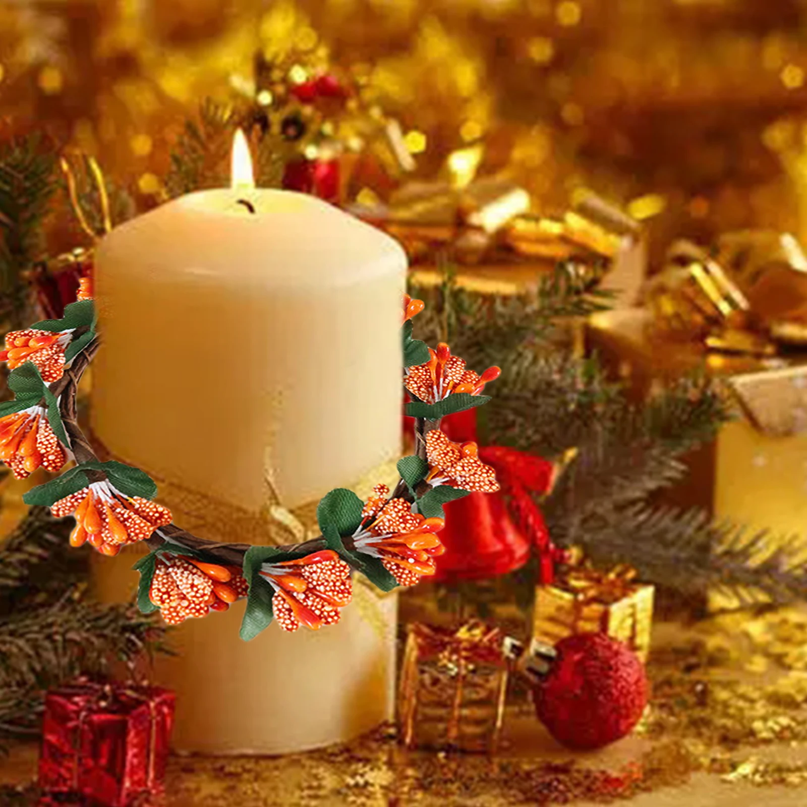 

New Christmas Berry Garland Decoration With Wire Support Artificial Leaves Holiday Autumn Decoration