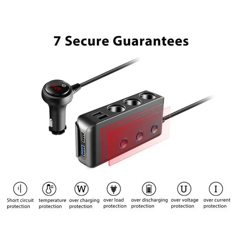 

Car Cigarette Lighter Car Charger Fast Charge Adapter Three Point Cigarette Mouth Four USB Socket