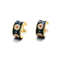 2021hoop earrings for women glaze daisy c earrings gold sunflower 925 silver pin brass women earrings cute exquisite new jewelry
