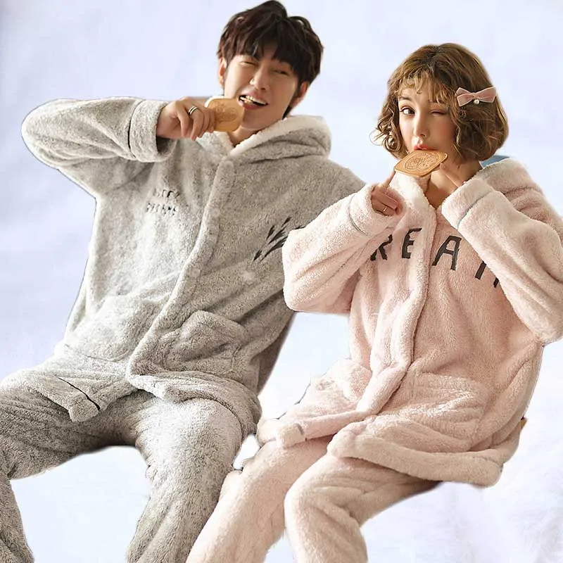 Кардиган утолщенная Коралловая пара пижам Осень зима красивая Мужская