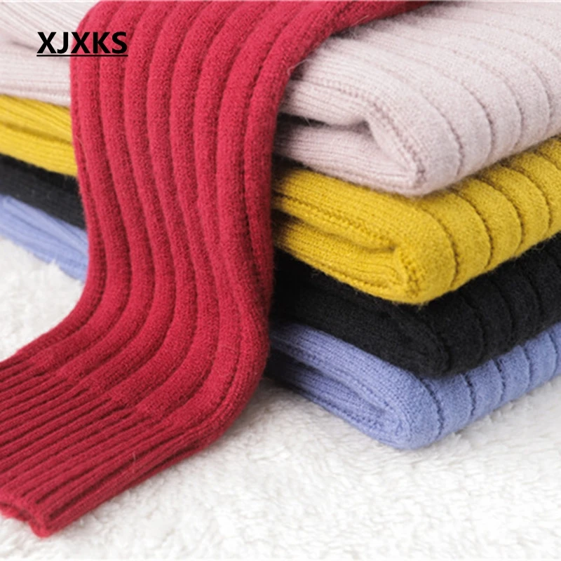 XJXKS Solid High Quality Women Pullover And Sweaters Turtleneck Long Sleeve Casual Tops Women's Pull Femme Sweater | Женская одежда