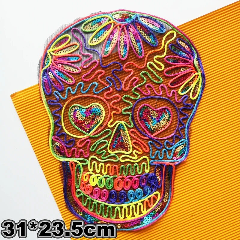 Большие значки с вышивкой и блестками в виде черепа аппликации со скелетом