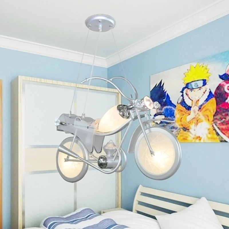 Алюминиевая мультяшная люстра E14 в форме мотоцикла современные лампы для детской