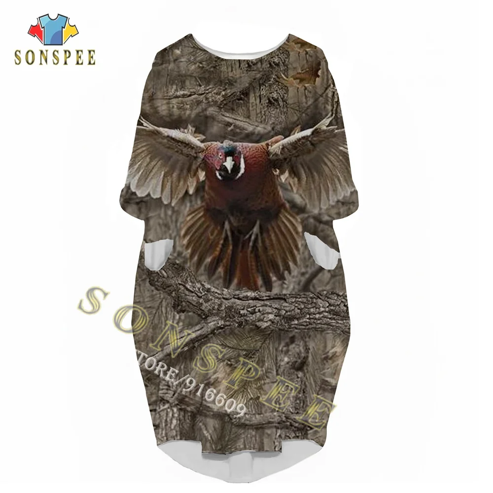 

New Camo Hunting Animals Fox 3D Print Harajuku Women's Clothing Fashion Hip hop Casual Dress Ms Over the knee Long sleeve dress
