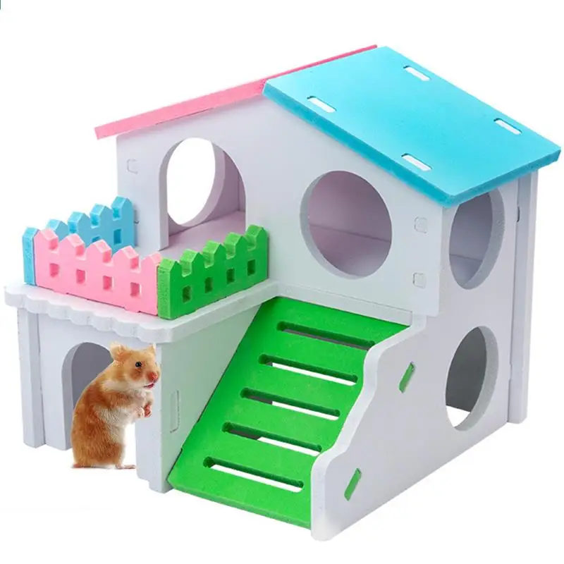 

1Pcs Small Animal Hamster House Plastic 2 Layer Pet Guinea Pig Squirrel Cage House With Ladder Creative Hamsters Mice Rats Cages