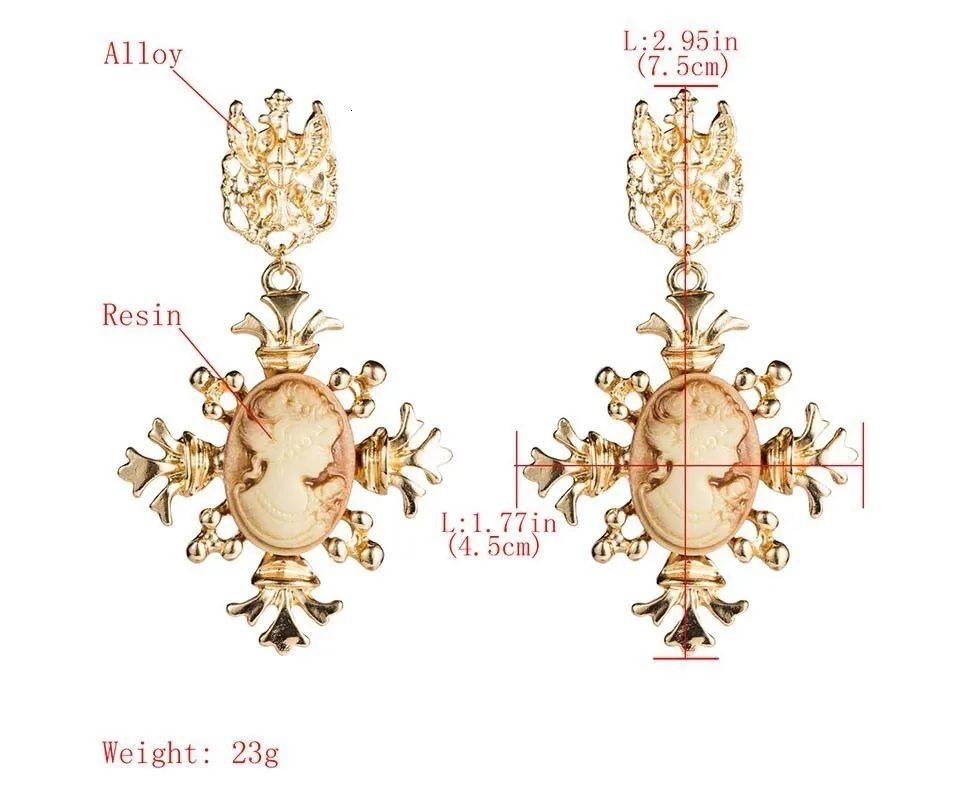JOUVAL Court Portrait Girl Vintage Drop Earrings For Women Baroque Gold Alloy Big Dangle Handmade Earings Female Jewelry Brincos