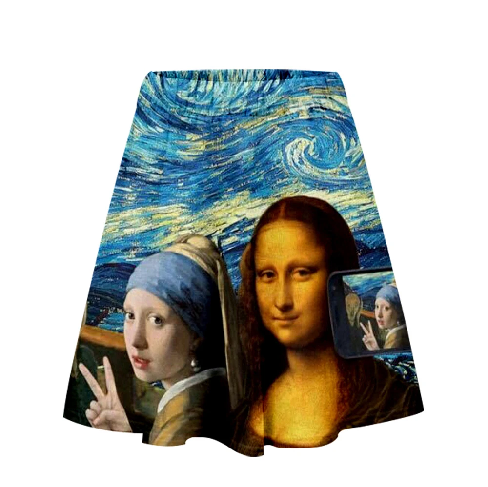 

The Mona Lisa shirt Van Gogh Summer Skirt Art Girls Dress The Renaissance Oil painting Artist Women Elastic pan Roman Cool Dress