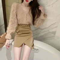2021 female autumn and winter solid color irregular high waist bag hip a line mini tight skirt khaki sexy club style size s xl